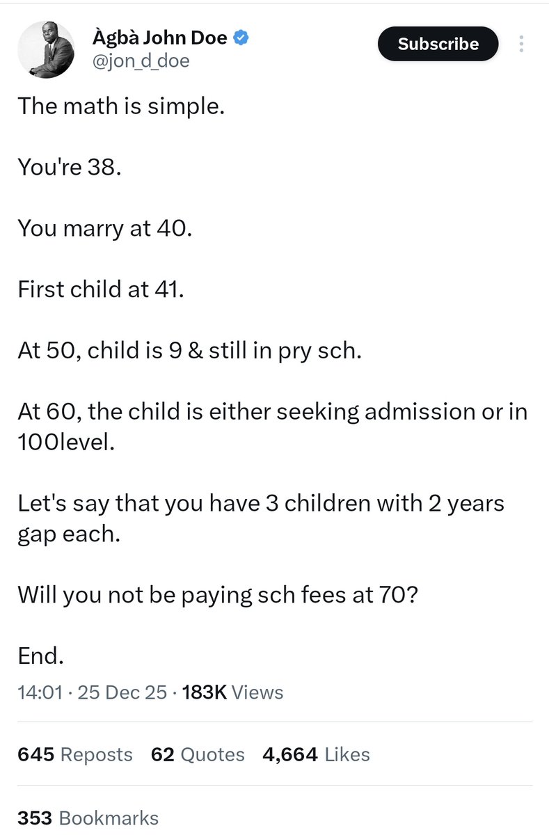 DrWhiteW's tweet image. As you make more coins, some situations simply don't apply to you. Let's take an example of Elon Musk; can he be able to pay school fees at 80 now that he's a father in 50s? Simply put, having money paces a man ahead of some  stupid societal expectations.