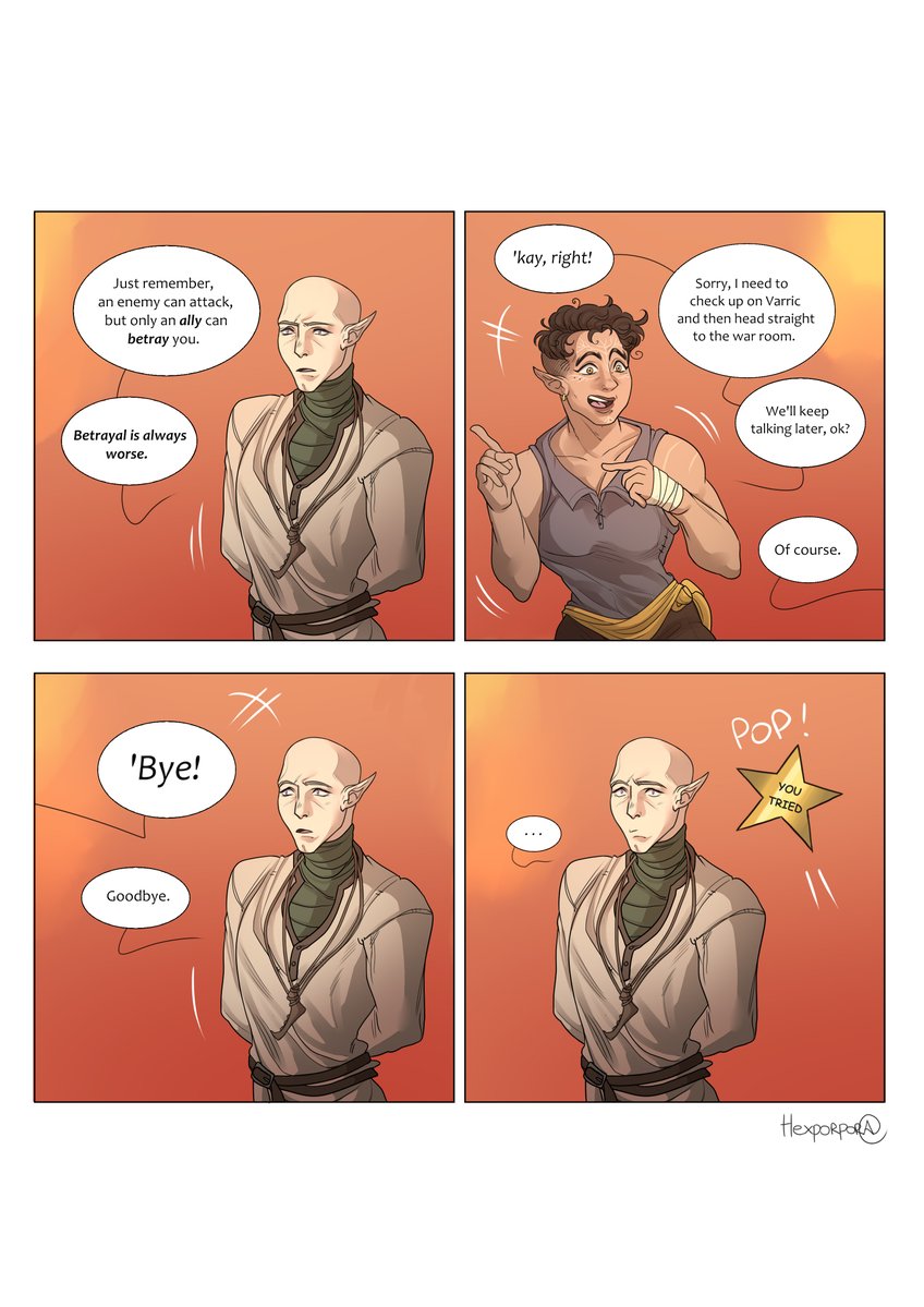 aksdhx_98's tweet image. So,I'm redrawing all my old comics to print them with better art, correct English grammar, and with fixed mistakes. I'm not sure if anyone will ever be interested in actually purchasing this but I think it's worth a shot.
#DragonAge #solavellan #solas