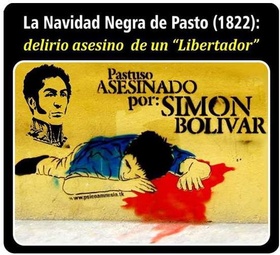 #TalDiaComoHoy se produjo una de las mayores matanzas de indígenas en América. Fue ordenada por Bolívar.

Cientos de indios, incluidos mujeres y niños, fueron asesinados en Pasto (Colombia) por ser leales a España.

Este asesino antiespañol tiene estatuas en Sevilla, Madrid y BCN