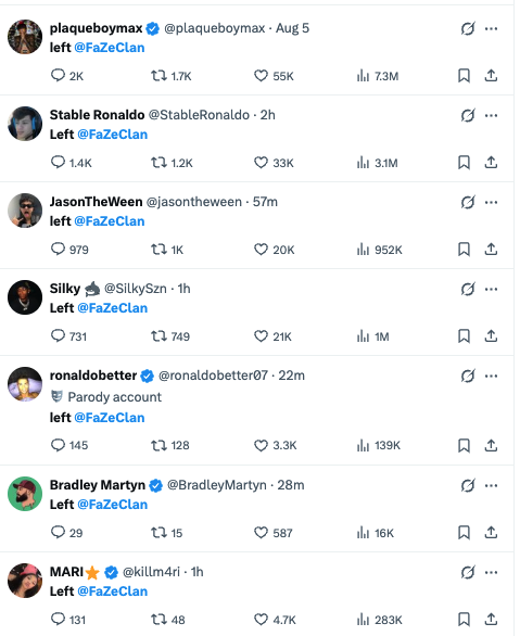 DramaAlert's tweet image. THE END OF FAZE CLAN?

Nearly every major core member has left, and now people are mocking everyone leaving.