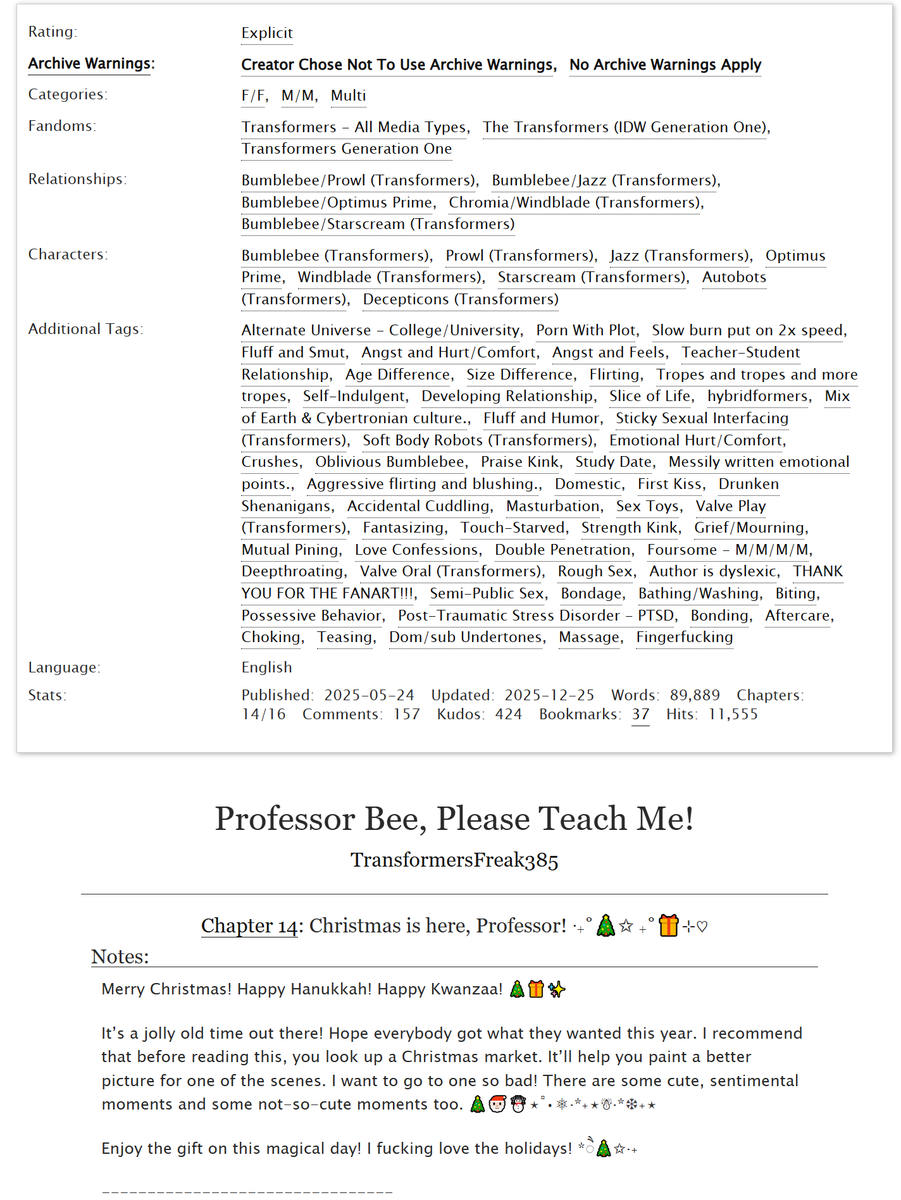 TFreak385's tweet photo. Professor Bee, Please Teach Me! | NSFW 🔞
(College/Academy AU)

Chapter 13: Christmas Is Here, Professor!‧₊🎄✩ ₊˚🎁⊹

Summary: Mistletoe, ice skating, and back-alley shopping!

Note: Merry Christmas!

Link: https://t.co/cSXT3tGLD6
#opbee #jazzbee #Prowlbee #ao3 #valveplug https://t.co/VjiOUZnXQ8