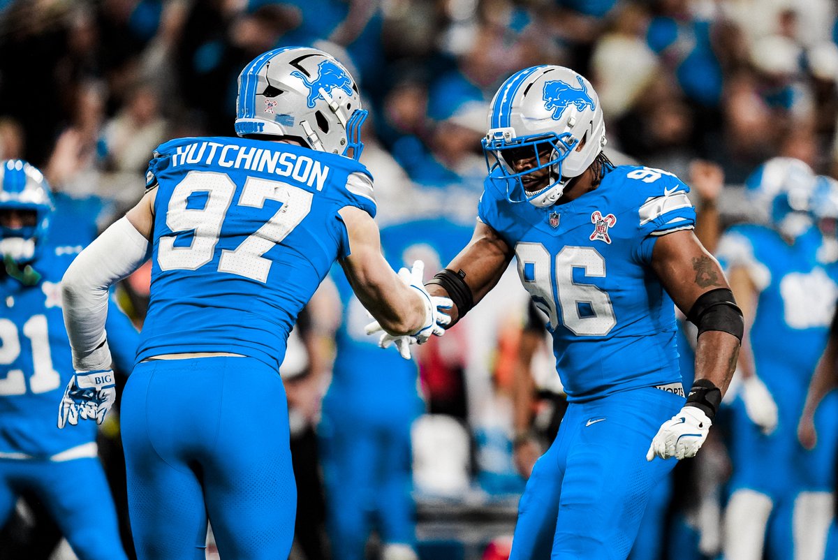 LionsPR's tweet photo. .@Lions EDGEs @aidanhutch97 and @Qua_Nito are the second duo in franchise history to each log 10.0 sacks in the same season, joining Doug English and William Gay (1983).

#OnePride https://t.co/qiRwAU708B