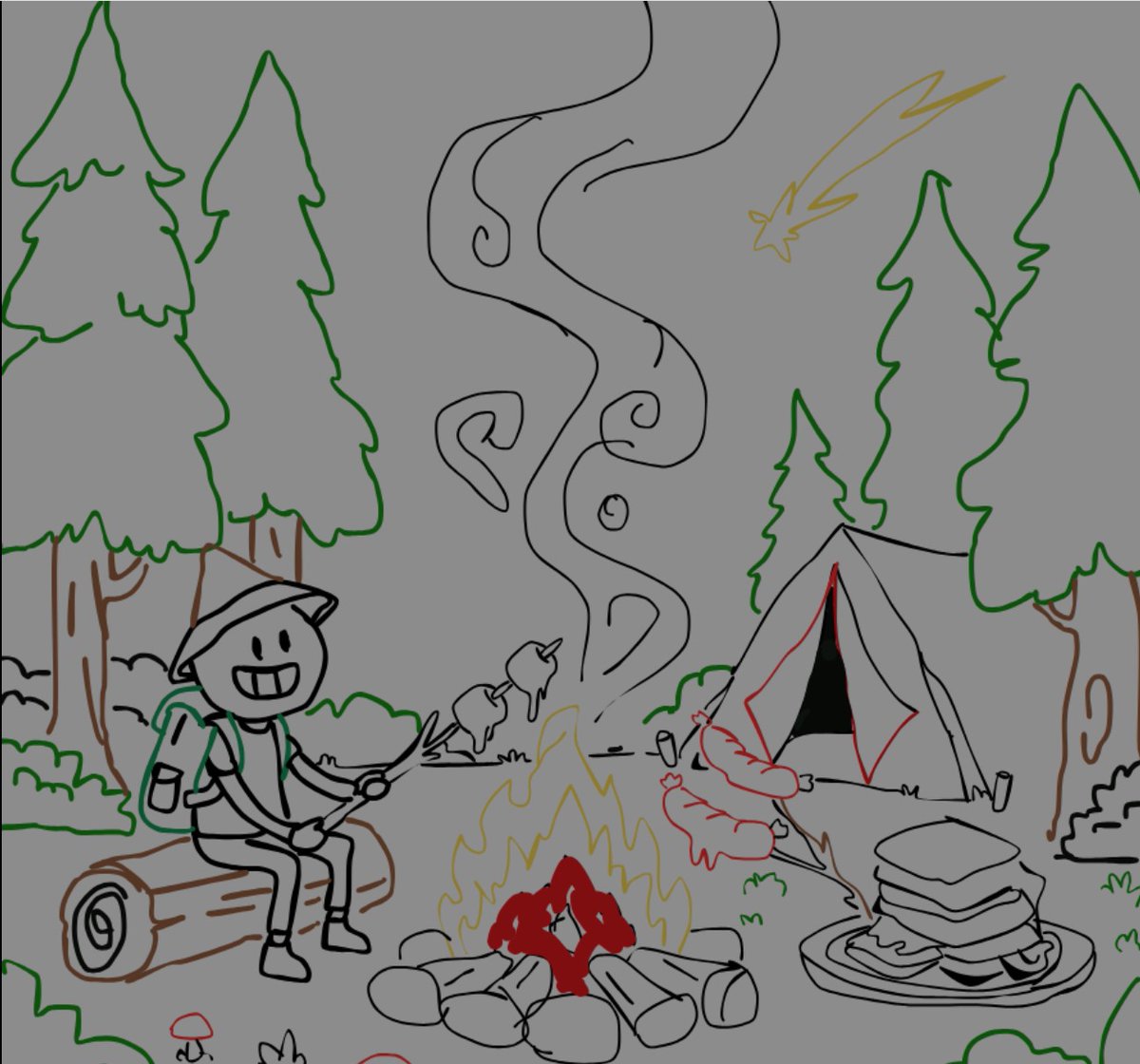 KapotkinP's tweet photo. My Campfire Cooking scene is complete! 🔥 I drew myself by a cozy campfire roasting marshmallows for s’mores, with a hot dog cooking nearby. Camp vibes, good food, and creativity all around.
@DataHaven_xyz https://t.co/jjo7LHZO56