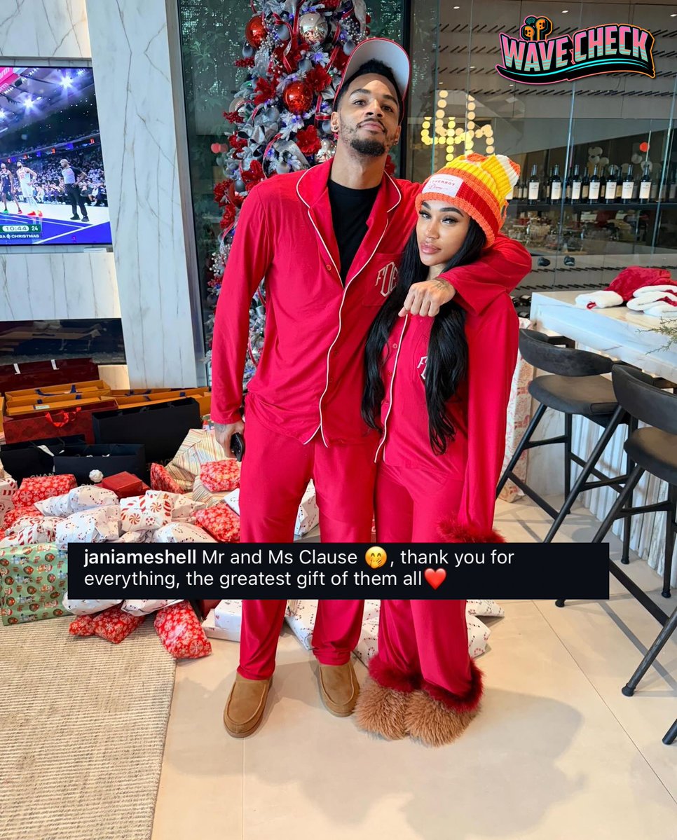 wavecheckers's tweet image. Dejounte Murray and Jania Meshell celebrating Christmas together🎄🎁