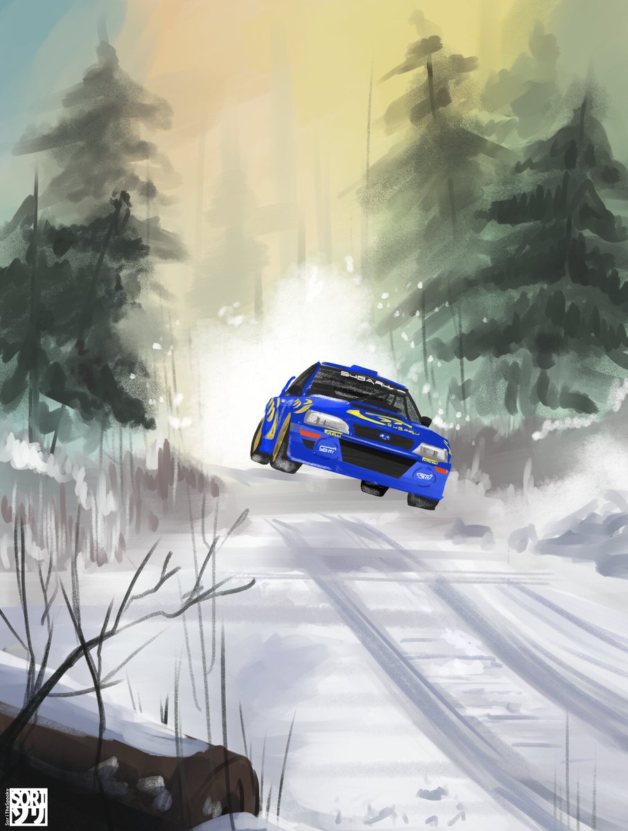 SoriTheSpooky's tweet image. I followed a bob ross tutorial except I added a happy little car :D