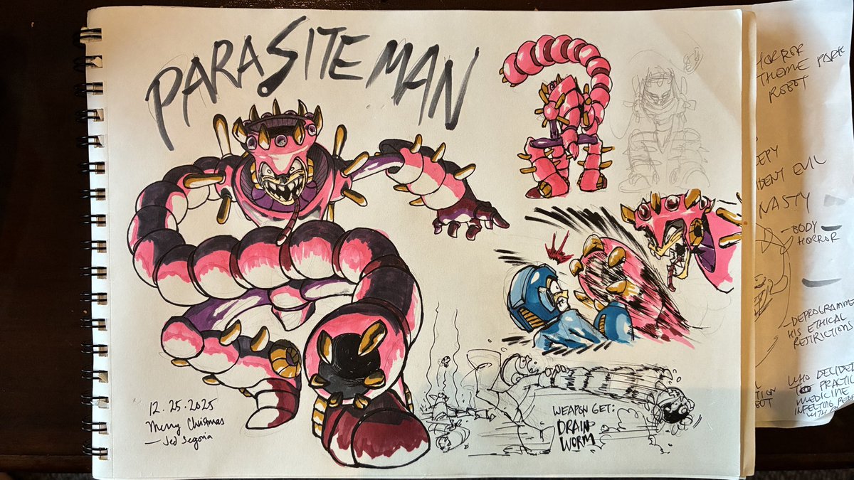 JedSegovia's tweet photo. PARASITE MAN! My entry to #MegamanDO #DesignARobotMaster 

A medical education 'bot who decided to "upgrade medicine" by infecting people with parasites. His Drain Worm grabs you and saps vitality. 

@tooterpYT

@CapcomUSA_ 

@MegaMan 

#MerryChristmas https://t.co/iKzqY7EndW