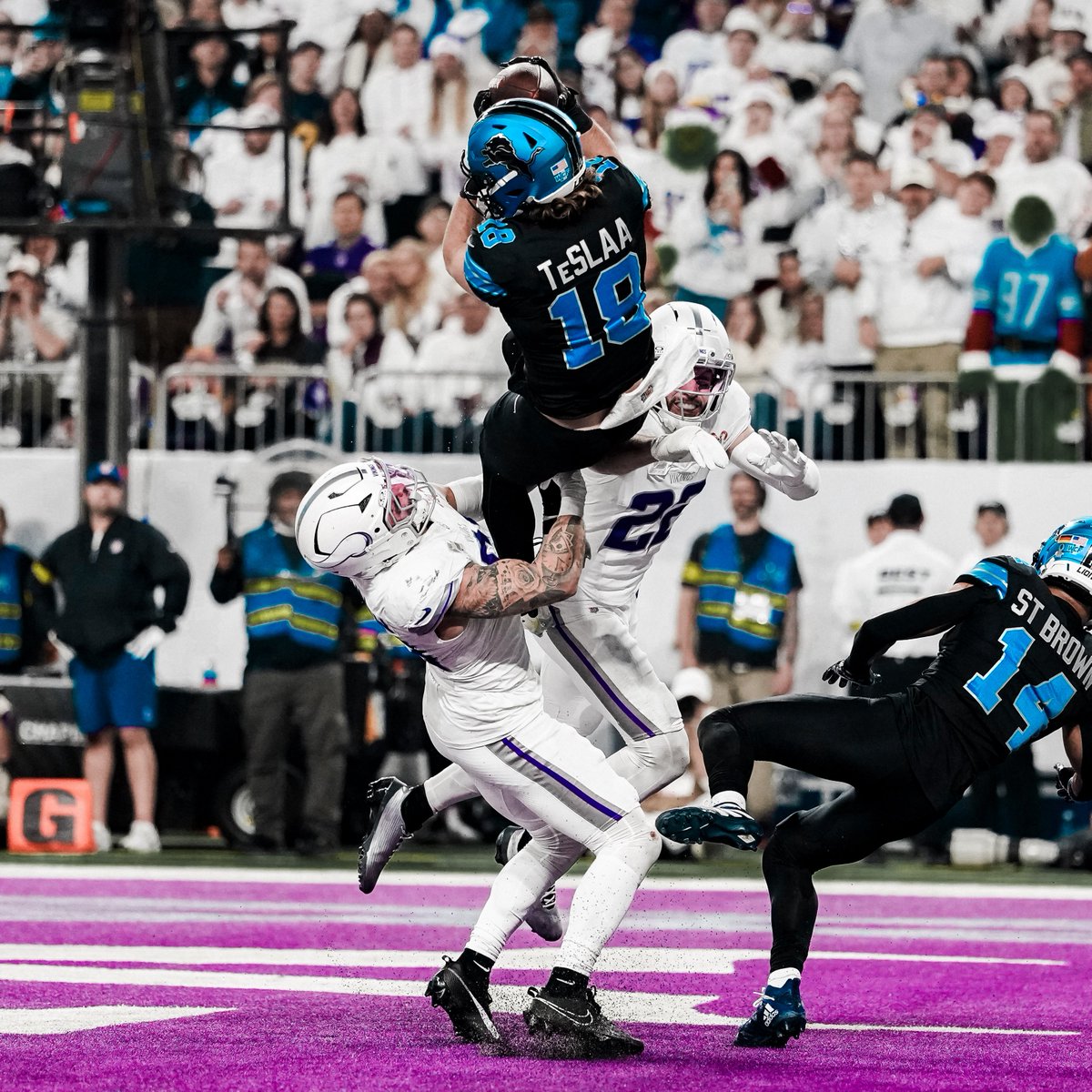 LionsPR's tweet photo. .@Lions WR Isaac TeSlaa has produced a TD reception in six different games this season, a franchise record among rookie WRs.

#OnePride https://t.co/9V0n58W2tZ