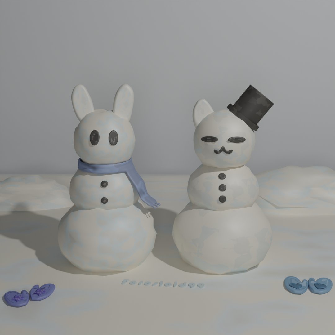 Feresloid99's tweet photo. Bunny and Kitty snowman ~°☆
Dedicated to, and inspired by, my sweet prince @TZINTED_ 
Merry Christmas, my love ♡
And Merry Christmas to everyone! 
#blender #b3d #art
#Christmas #Christmas2025 https://t.co/zRjXYpYlmo