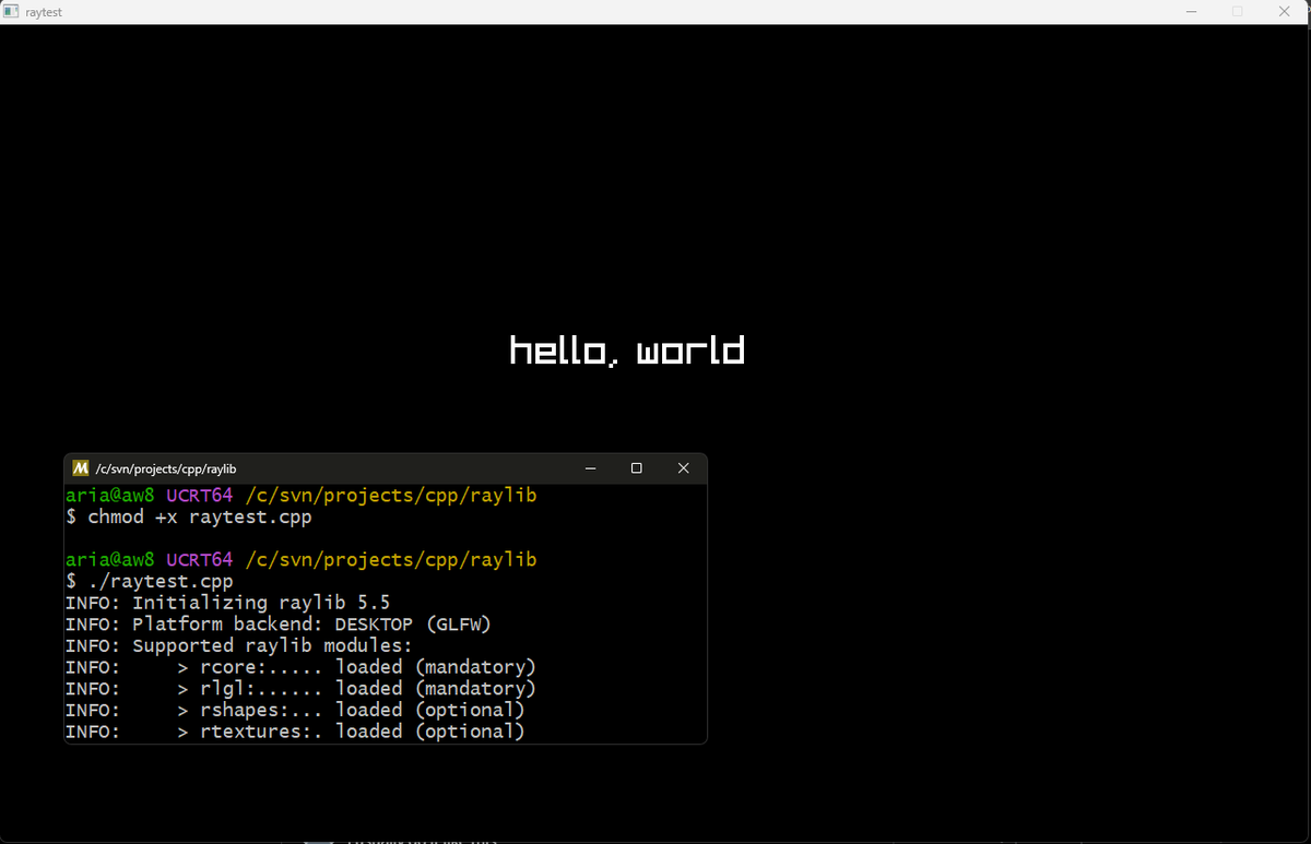 AriaMoKr's tweet photo. Looks like I had a typo (above will still work on Linux, BSD, and WSL)

/*usr/bin/env make -s LDLIBS=-lraylib ${0%.*} &amp;&amp; ./${0%.*}; exit; */
Will also run on MSYS2 MinGW (that also has a raylib package available via pacman. https://t.co/lePGVRXJAi