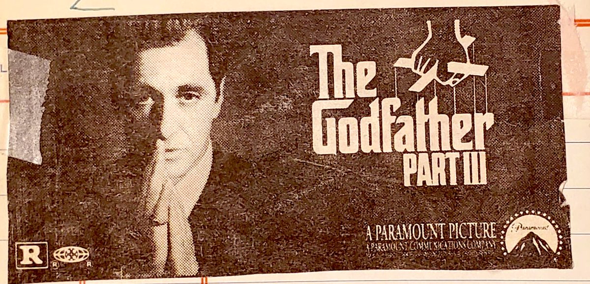 ClassicHBOGuide's tweet photo. Released #OTD 35 years ago today in 1990 in U.S. theaters - Francis Ford Coppola's first version of THE GODFATHER PART III - newspaper ads, still #godfathercoda #Godfather3 #Godfather https://t.co/Td64tOU66R
