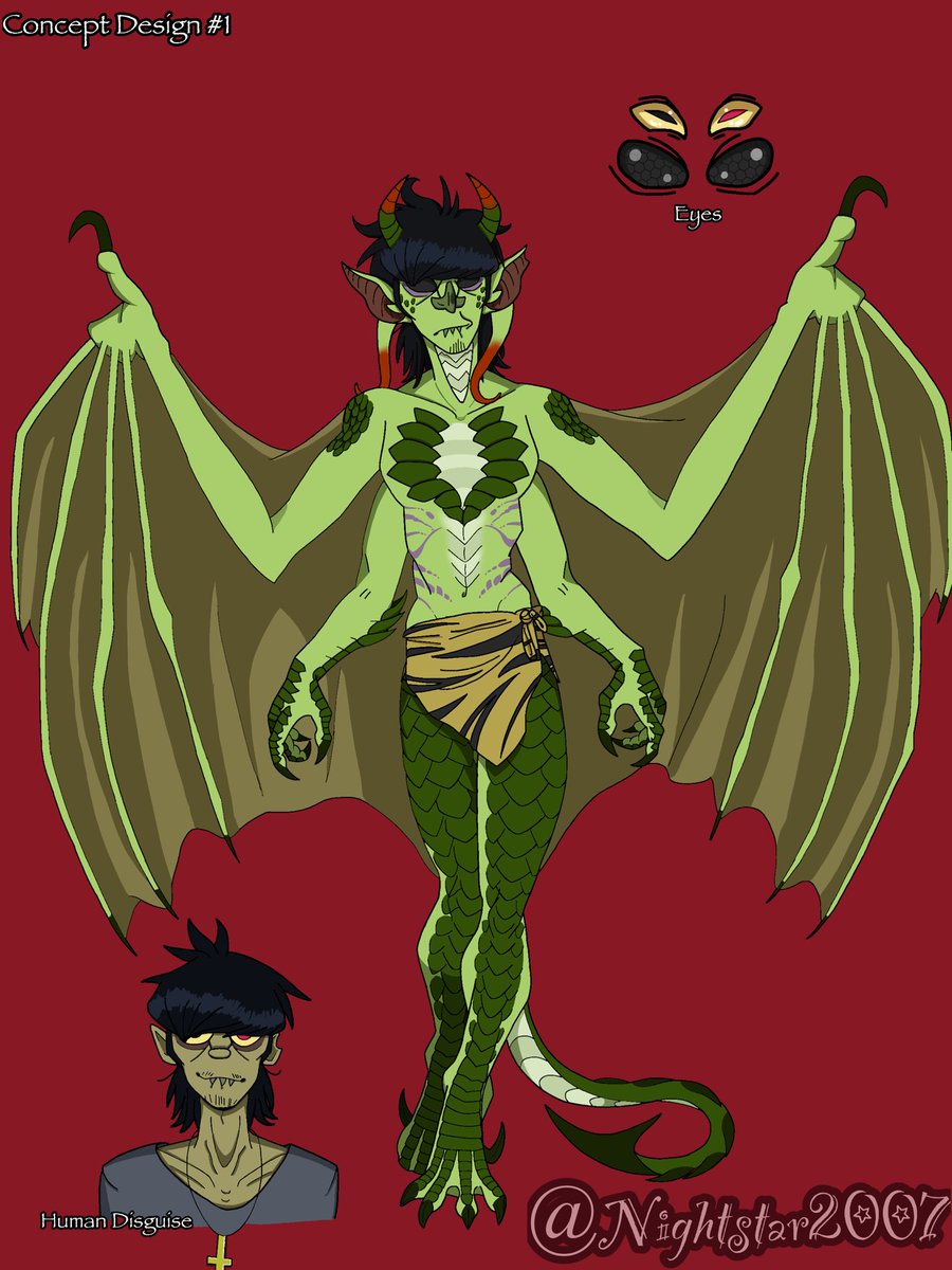 Nightstar07haha's tweet photo. Alien Murdoc, Concept #1.
Another alien design based off a work by Super_Fast_Octopus on Ao3. They wrote a fanfic titled 'Cosmic Love' where Murdoc was the alien. If you do not mind the 2Doc ship, I highly recommend it! 
#gorillaz #gorillazmurdoc #alienau #basedonafanfic https://t.co/p79JdKBNOI