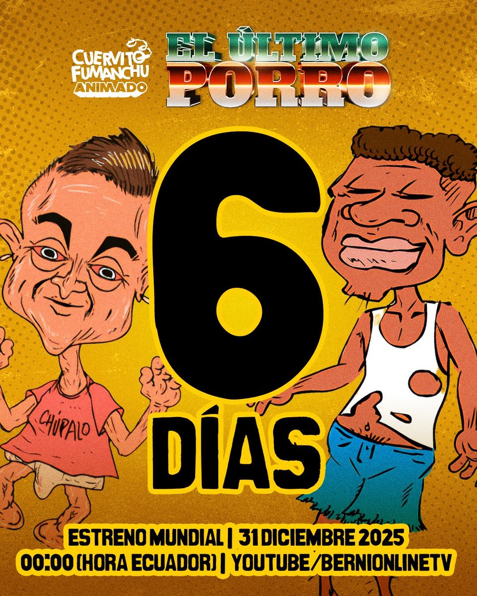 Fumanchu_Ec's tweet photo. ¡FALTAN 6 DÍAS!
Este 31 de diciembre a las 00h00 (Ecuador)
se estrena mundialmente #ElUltimoPorro en YouTube 🎬🔥
El cuervo infeliz y su pandilla se despiden con todos los juguetes!
#fumanchuanimado #cuervitofumanchu https://t.co/WWzJaRFcdz