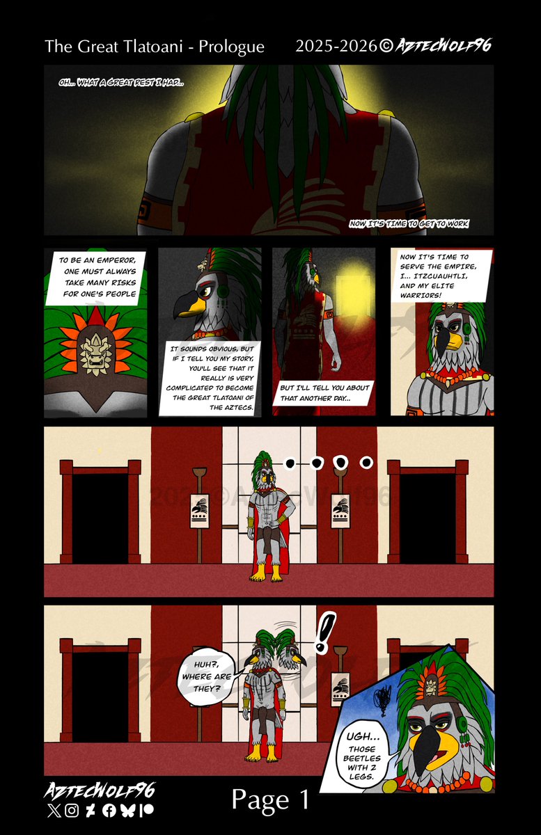 AztecWolf_96's tweet photo. The Great Tlatoani Prologue PAG 1 - AztecWolf96

(Great Tlatoani’s new page will be released every 15 days per page*)
HAPPY PANQUETZALIZTLI !, MERRY CHRISTMAS!! 🎅🏻🎄🪅
#MerryChristmas #TheGreatTlatoani #ElGranTlatoani #comic #furryfriday #anthro #furry  #mexica #fandomfurry #mexico #warrior #guerrero