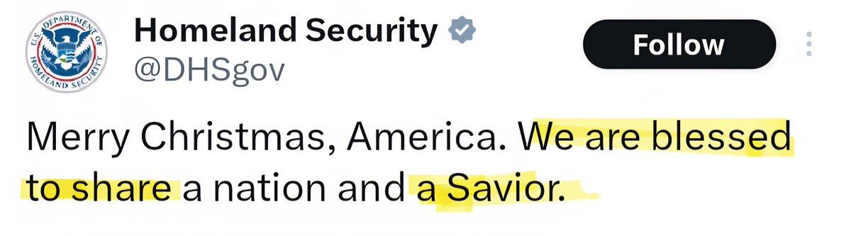 SethAbramson's tweet photo. I've wished Merry Christmas to more folks than I can count.

Like every year, we're celebrating Christmas because we love the holiday and love and are related to many Christians.

That said, DHS can fuck off. Separation of Church and State is vital to both.

RETWEET if you agree. https://t.co/YFka3tXr0D