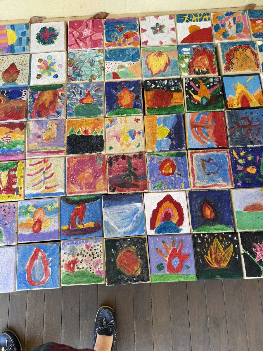 The students painted beautiful pavers for a footpath during my art class.