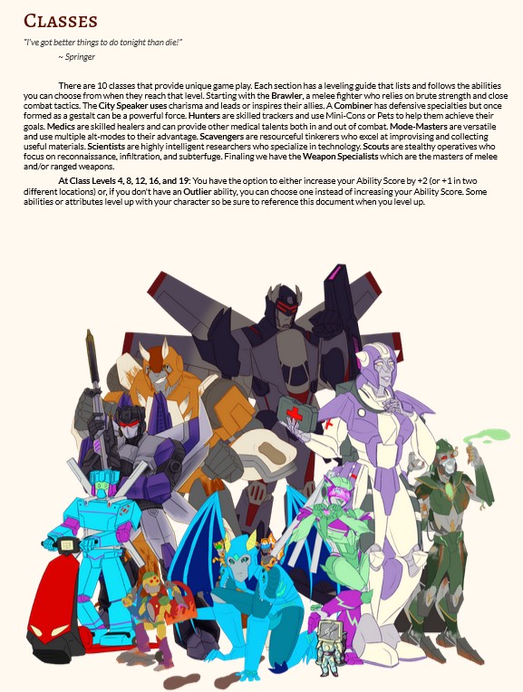 Our Digital Homebrewed Transformers DnD book is officially out now! 

If you've missed the Kickstarter now is the time to get your copy!

Come on over to our Ko-Fi page!

ko-fi.com/s/c2749a7073

#transformers #dungeonsanddragons #homebrew