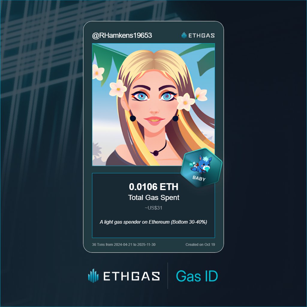 Discovered my Gas ID via ETHGas - turning my gas spend into rewards 🫘

As a Baby Jack, I've spent 0.0106 ETH on gas but earned 2 Beans back.

Get your Gas ID and Beans here: ethgas.com/community/gas-…