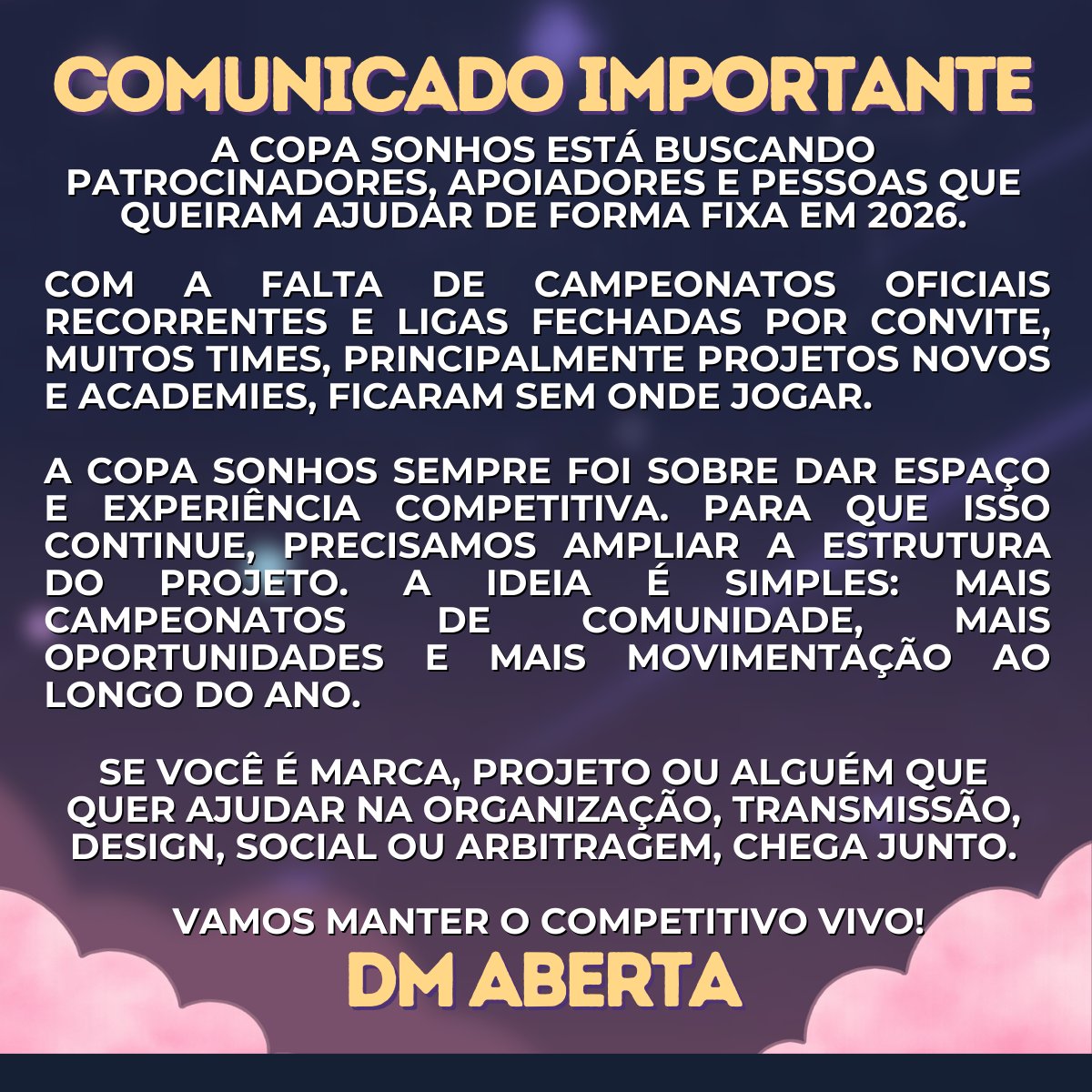 CopaSonhosUnite's tweet image. Se o oficial parou, a comunidade não pode parar 🫡

RTs são apreciados!