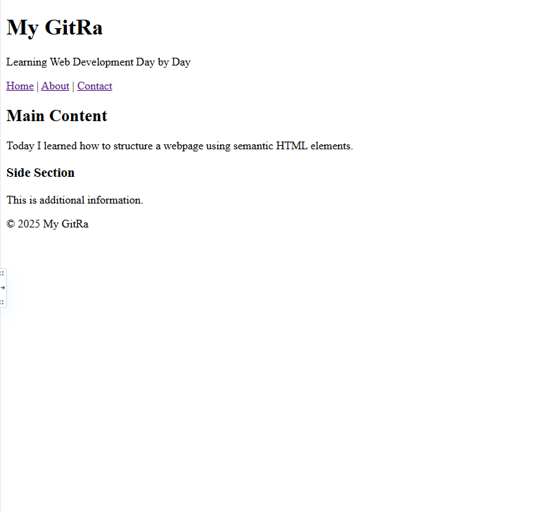thetechgirlgita's tweet photo. Day (14/100) Web Development Learning Challenge
1. Adding Sections and Semantic Tags on the Website.
GitHub: https://t.co/n06mOyX0ev
online compiler: https://t.co/IVzlCEdtTq
#100DaysOfCode #WebDevelopment
#thetechgirlgita #100daysofchallenge #recentgraduate https://t.co/kpqo2WLrfG