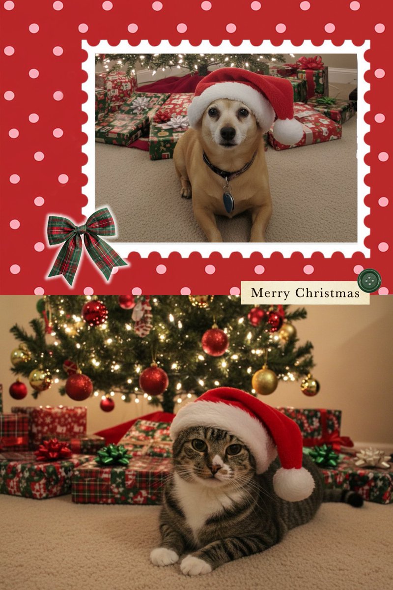 Msedawn320's tweet photo. Yappy Holidays from Phoebe and Meowy Christmas from Socks! https://t.co/UBwcnf1xux