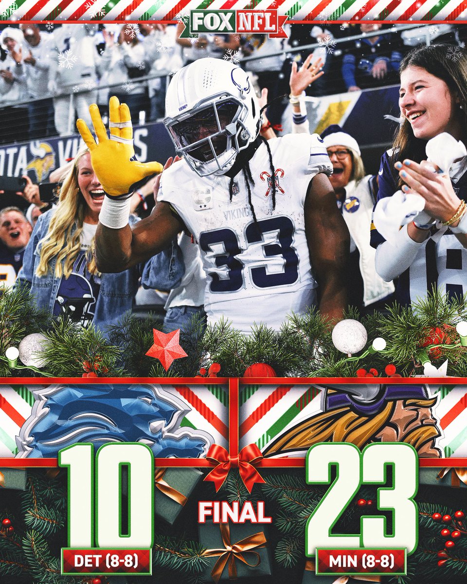 NFLonFOX's tweet image. The @Vikings get the Christmas dub and knock out their division rivals! 🎁