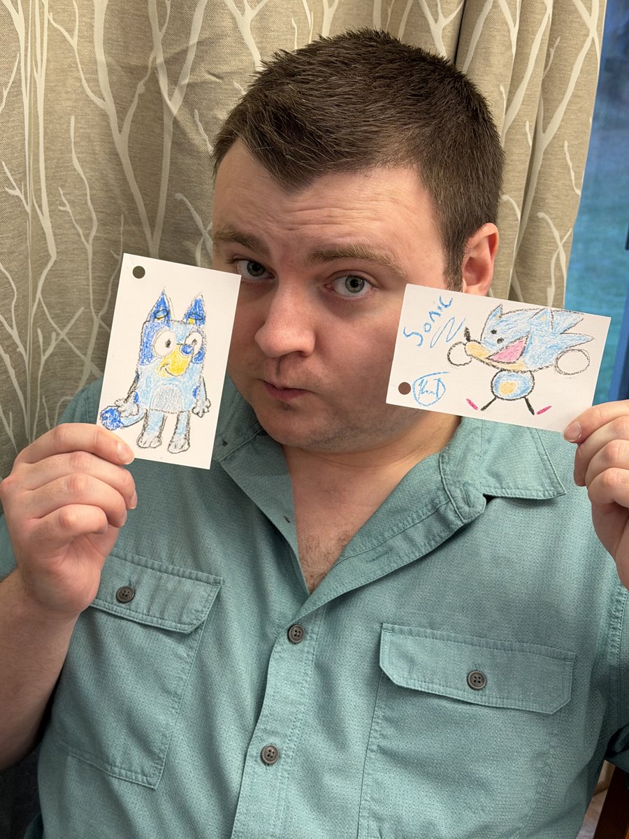 There were crayons and index cards at the family gathering, so I drew Bluey and <a href="/TerminalMontage/">TerminalMontage</a>  Sonic. What do you think, sirs?