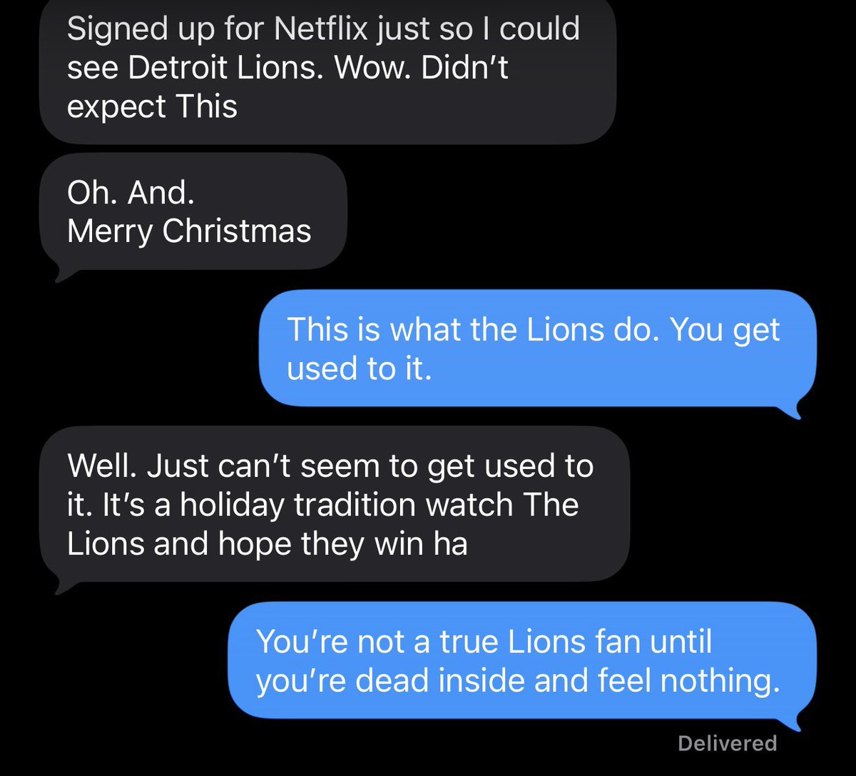 TexasFancyBoots's tweet image. Me, a lifelong Detroit Lions fan, explaining Detroit Lions fandom to my friends who are new to being Detroit Lions fans.