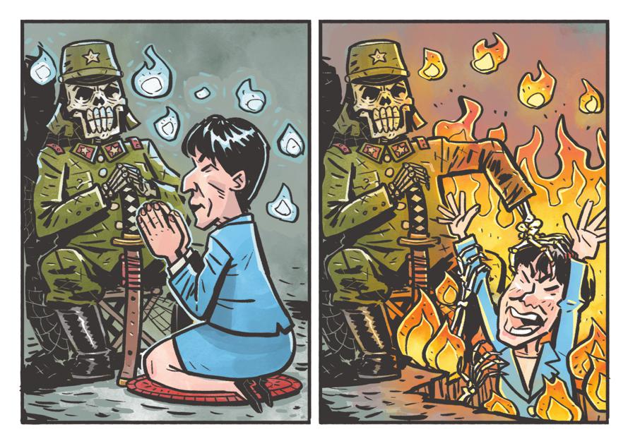 #ChinaDailyCartoon Worshipping war ghosts invites self-destruction #Japan #SanaeTakaichi #高市早苗