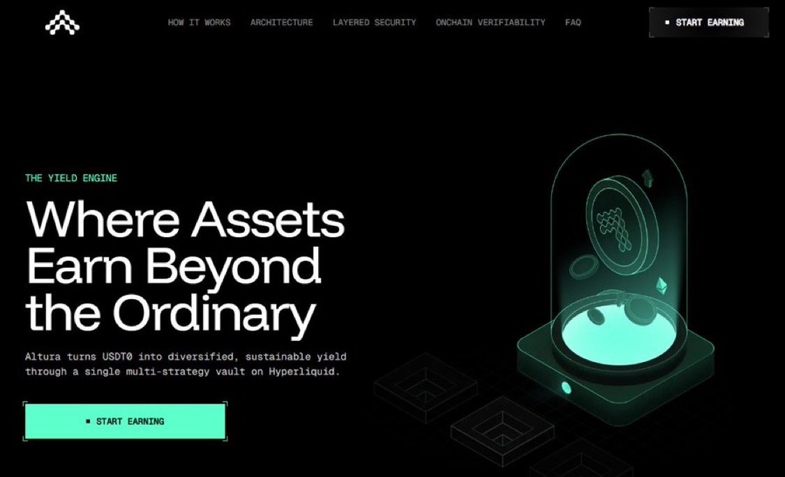 The vault is now live on <a href="/alturax/">Altura</a> 

Altura has moved from pre deposits into a fully operational Stables Vault on HyperEVM.
Deposits are earning a base 20% APY, with yield accruing automatically once capital enters the vault.

No emissions. No boosts.
Yield comes from execution