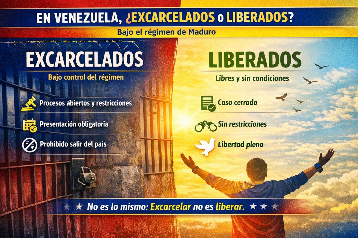Procesos que no culminan, excarcelaciones ligadas a decisiones políticas que dejan a un lado a resolución definitiva del proceso es un engaño. Aplaudimos la unión de tantas familias pero exigimos #LibertadPlena 🇻🇪