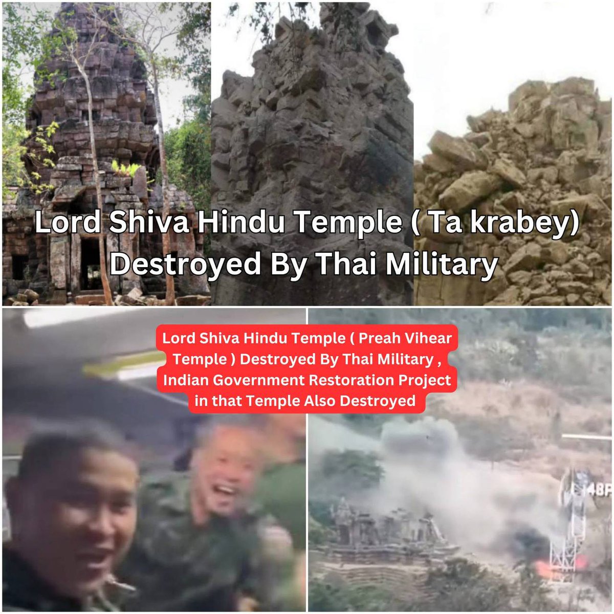 SovanRatana_'s tweet photo. Lord Vishnu statue destroyed by Thailand's Military. This statue is located 400 meters from the Thai border. https://t.co/hnFxeHb11A