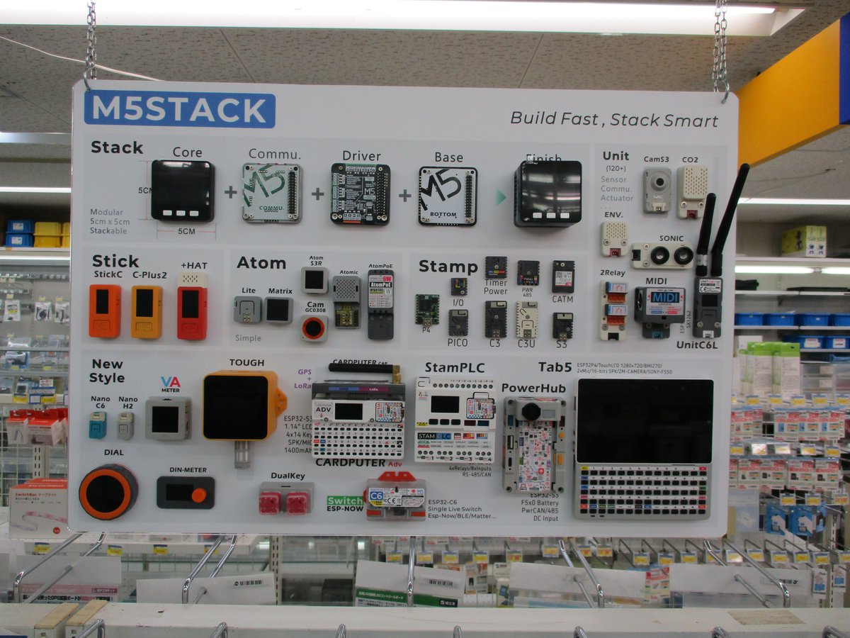 新たにM5Stackの展示ボードをスイッチサイエンス様より提供していただきました。ぜひ一度ご覧になってください。よろしくお願いいたします。