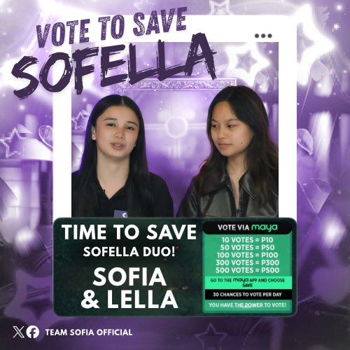 teamsofiapofc's tweet photo. Hello, Seashells! 🐚
SEND YOUR GIFT OF IMMUNITY NOW! Let’s save our girl power duo, #SofElla 😍
Vote via MAYA app! You can also donate to our donation drive or to @teamlellaofc_ ‘s donation drive! 💜
#SofiaPablo | Sofia Pablo
#LellaFord
#PBBCollab2point0 https://t.co/bomAkX8lVp