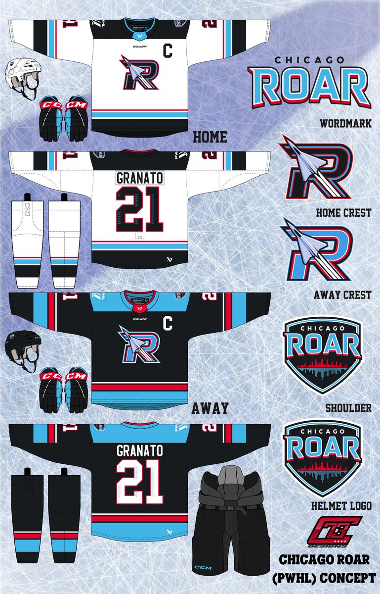 Concept if Chicago got a PWHL team. The Chicago Roar. , Remembering and honoring the roar of the Chicago Stadium, the roar of the jets at Midway and O'Hare, the roar of the EL going down the tracks,  the roar of the wind through the city. <a href="/thepwhlofficial/">PWHL</a> <a href="/c_dubiel44/">Chris Dubiel</a>