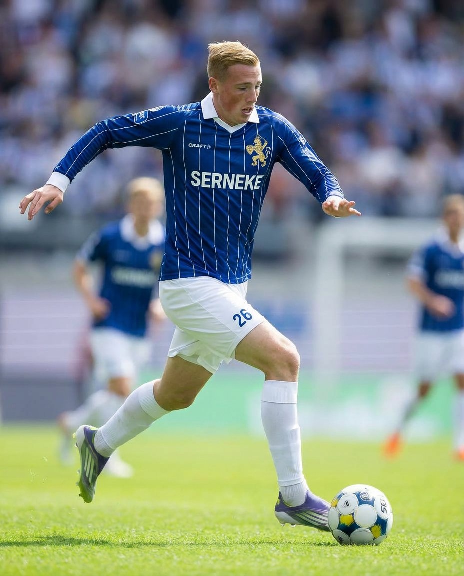 OhlssonJoacim's tweet image. Försäsongströja i retrostil. Inspirerad av kustens blåa hav. Subtilt vågmönster bakom vita kritstrecksränder och broderat lejon i guldfärg. #ifkgbg