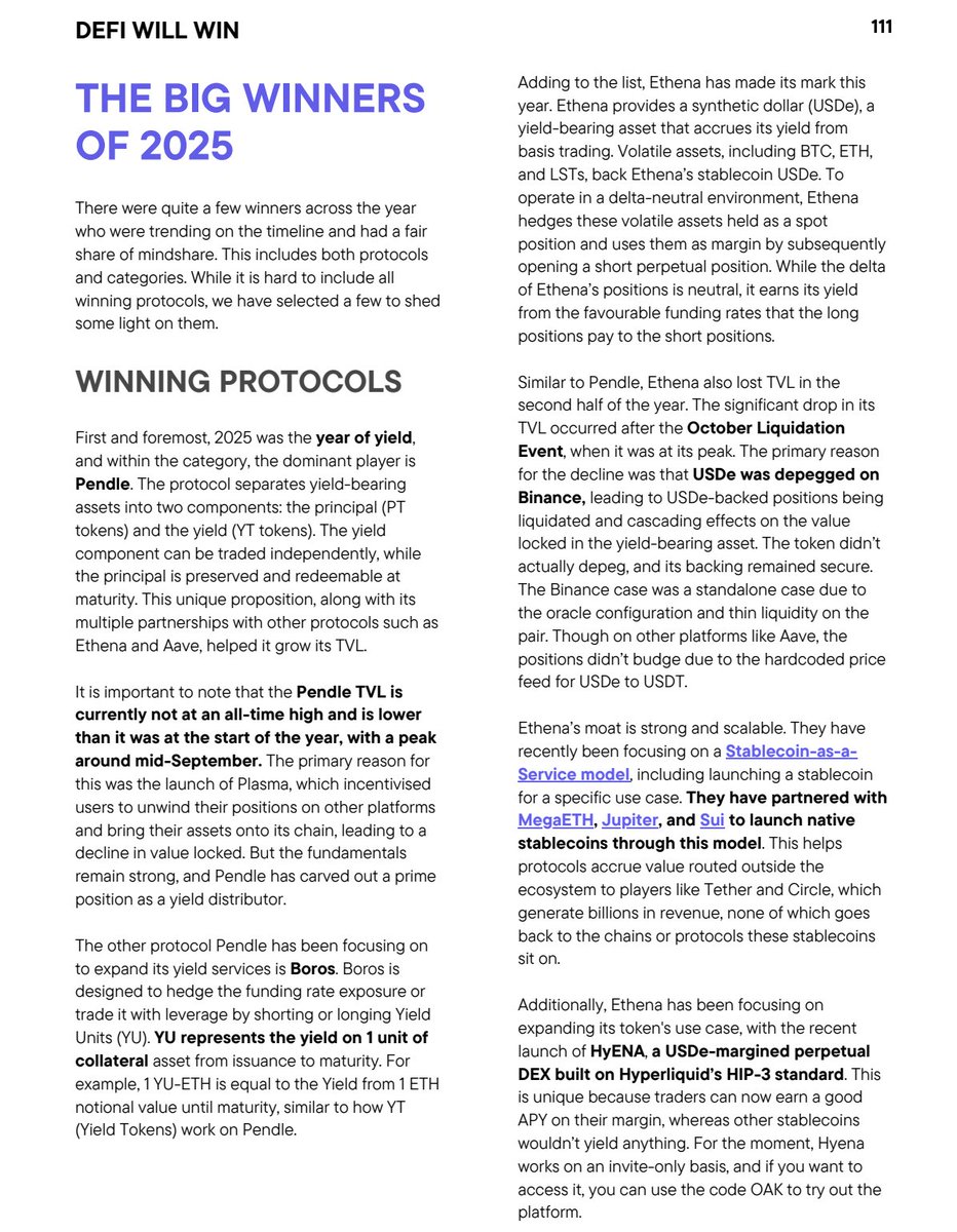2025 is no longer about farming yield. It’s about organizing yield.

<a href="/pendle_fi/">Pendle</a> is building the infrastructure layer: separating yield from principal, then extending into <a href="/boros_fi/">Boros</a> to hedge and trade funding exposure.

<a href="/ethena/"></a> is building the source layer: converting basis