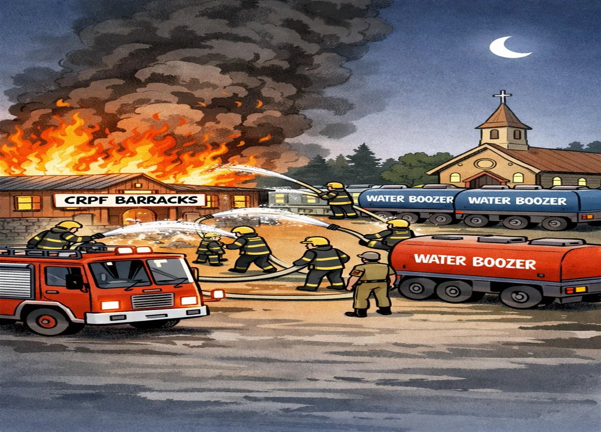 A late-night fire broke out at #CRPF 246 Battalion barracks in #Srinagar and store rooms near Banquet Hall. Firefighters rushed in time and prevented the blaze from spreading to nearby buildings, including a church.
