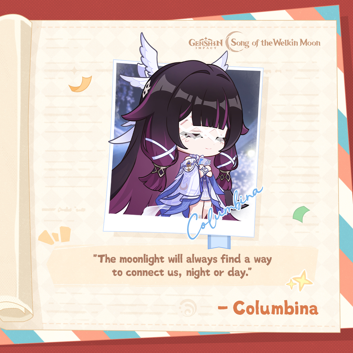 I received New Year's resolution advice from Columbina:

At the start of the new year, creating beautiful memories with friends is a wonderful choice!

#NewYearsAdviceFromTeyvat  #GenshinMoonInvitation

Redemption Code:
DABHTY763DAZ