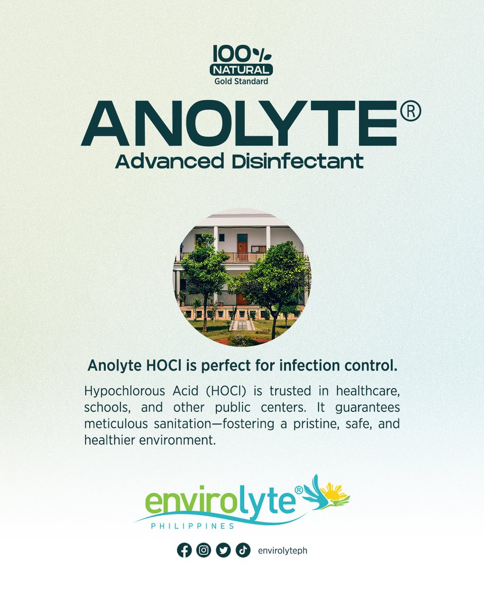 envirolyteph's tweet photo. Anolyte HOCl supports infection control in homes, workplaces, and healthcare settings.

Learn more / Order: https://t.co/sPWplhHbtO
Become a distributor. Ask us how.

#envirolyte #envirolyteph #anolyte #hocl #philippines #organicph #naturalph #healthph #disinfectant https://t.co/gtxxiZcA84