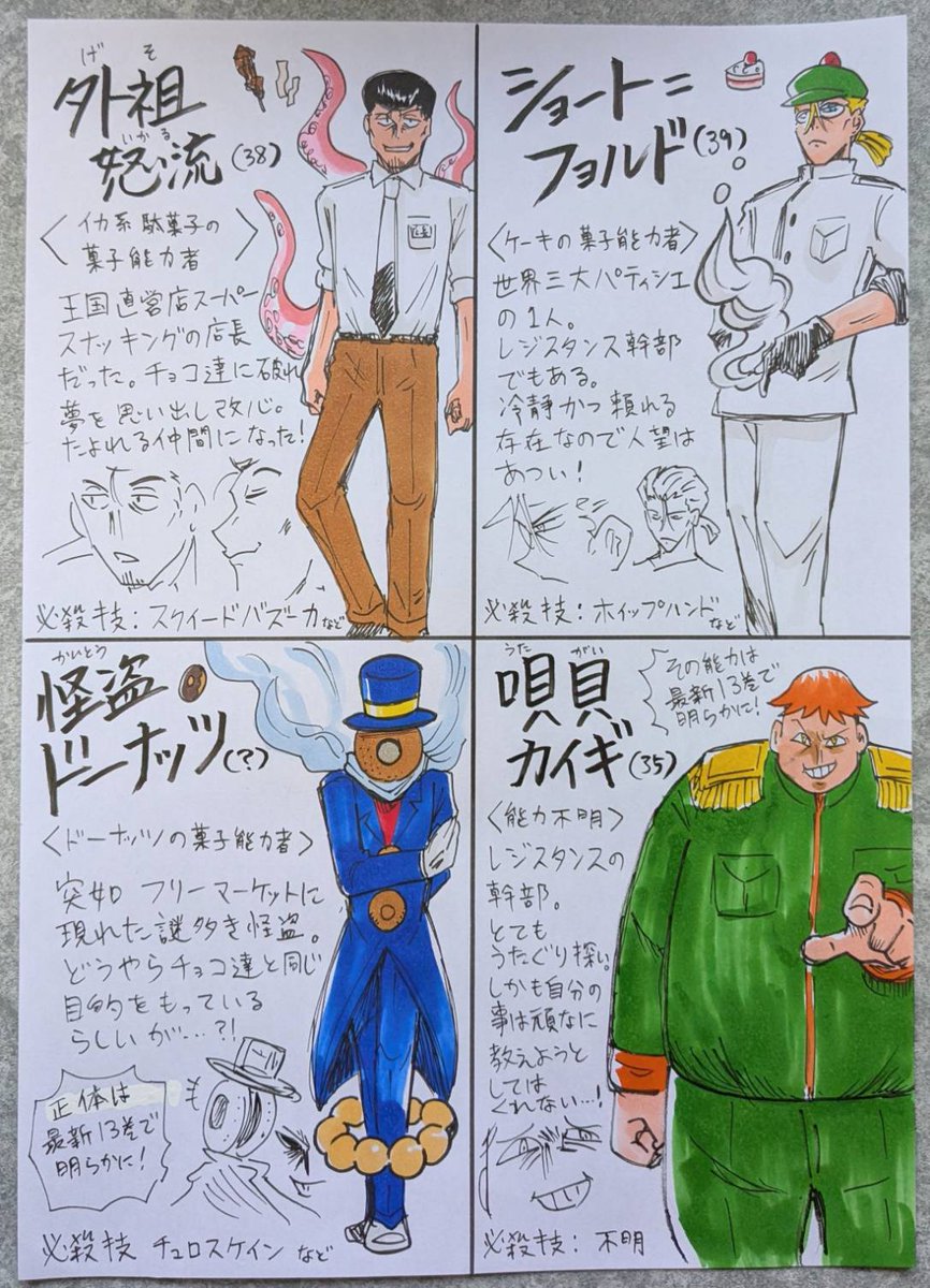 (続き)💥KASHIBATTLE〜カシバトルキャラクター紹介表その②!✨️さらにプラス16人追加しました!!少しでもピン!ときたキャラがいてくれたらぜひ電子単行本で展開するカシバトルをよろしくお願いします!!年末年始はお菓子片手にカシバトルを読みまくろう!😄🍫 
