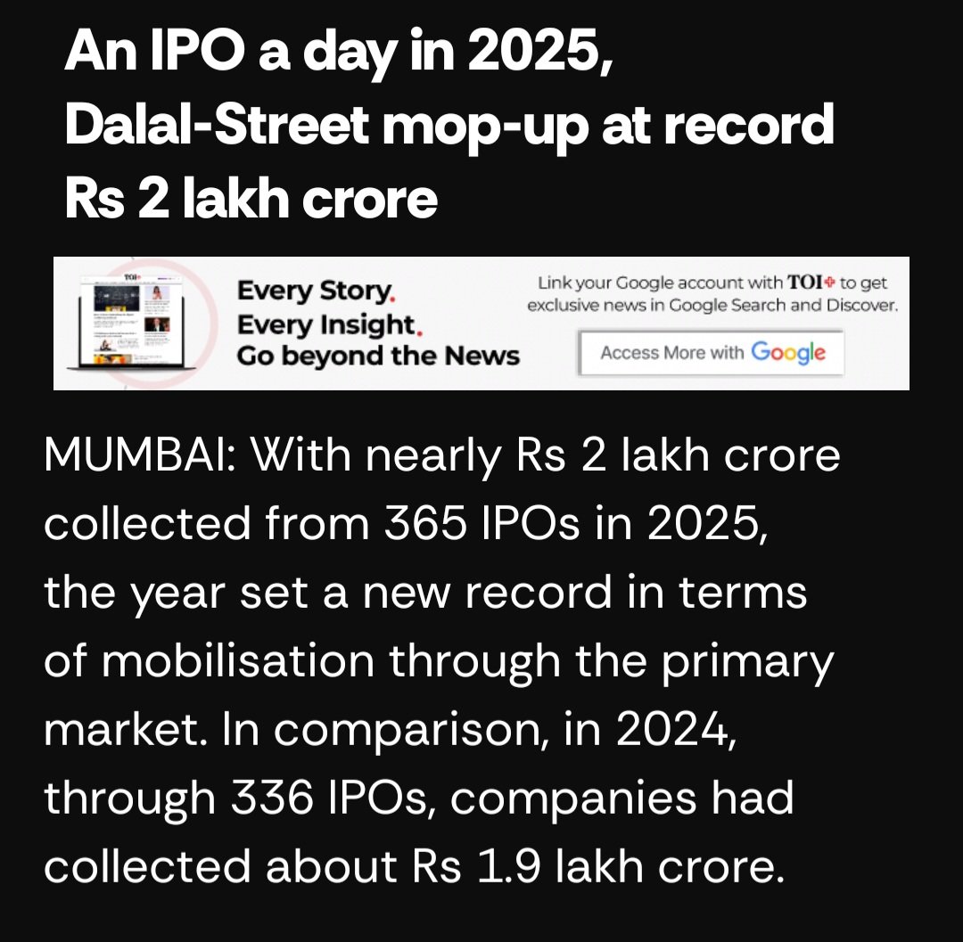 365 IPOs, hundreds of startups/companies growth capital,Wealth Creation,New Careers through Renewed &amp; Sustained Investor Confidence in India’s Growth &amp; Manufacturing led resurgence. RiseLead🇮🇳
<a href="/anandmahindra/">anand mahindra</a> <a href="/nitin_gadkari/">Nitin Gadkari</a> <a href="/nsitharaman/">Nirmala Sitharaman</a> <a href="/narendramodi/">Narendra Modi</a> <a href="/DrSJaishankar/">Dr. S. Jaishankar</a> <a href="/TVMohandasPai/">Mohandas Pai</a>
