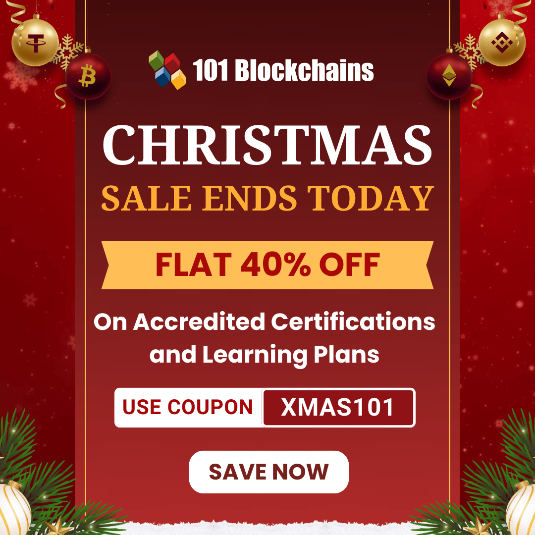 101Blockchains's tweet photo. ⏰ Christmas Sale ends TODAY!
Get FLAT 40% OFF accredited certifications and learning plans🚀
Use code XMAS101 & stay ahead in Blockchain, Web3 & AI.
👉 https://t.co/cElB929kDw
#ChristmasSale #XMAS101 #Blockchain #Web3 #AI #CareerGrowth https://t.co/DoZJlFxNYL