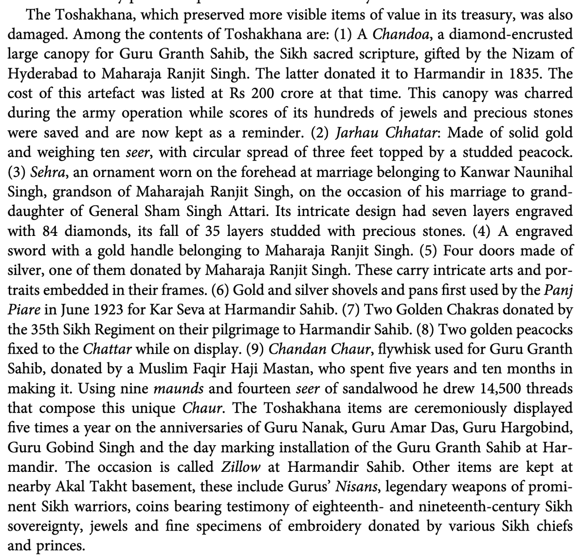 Treasures we lost from the Toshakhana of Sri Darbar Sahib due to the Indian Army operation in 1984.
