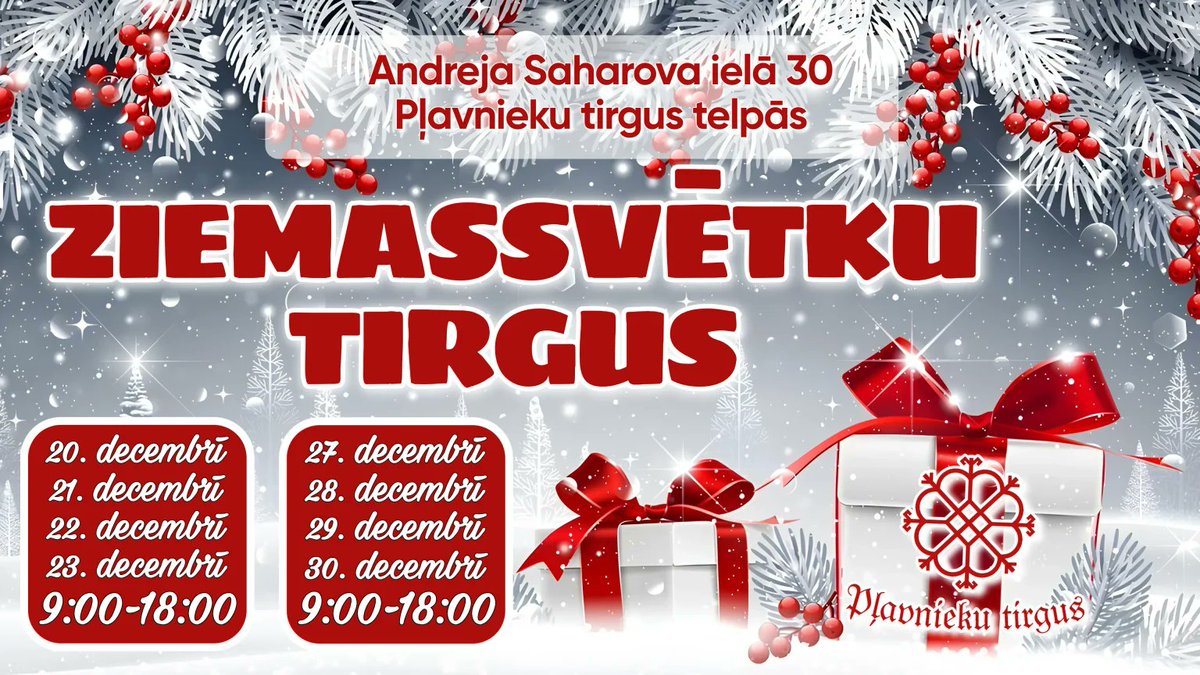 ZIEMASSVĒTKU TIRGI Pļavnieku tirgus telpās!
Iepērcies šonedēļ!
#26decembris #27decembris #28decembris
#decembratirdzini #ziemastirdzini #svetki