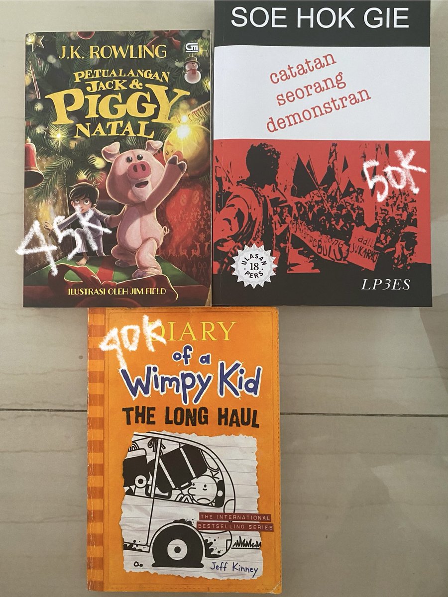 wonudeln's tweet image. WTS 

- Petualangan Jack &amp;amp; Piggy Natal 
- Seo Hok Gie : catatan seorang demonstran
- diary of a wimpy kid