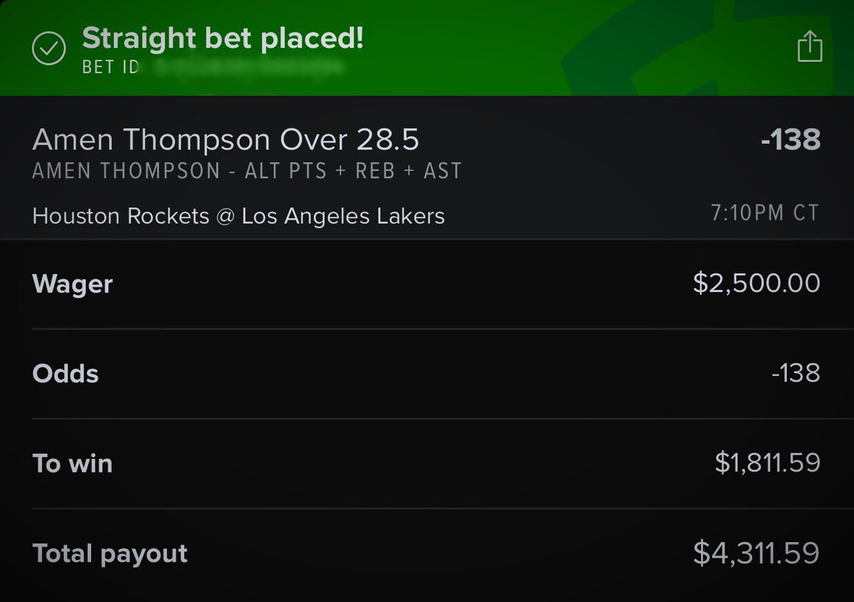 FREE CHRISTMAS SQUAD NUKE CASHESSS!!!

AMEN THOMPSON O28.5 PRA (-138).... ✅✅

CASHES WITH 5 MINUTES TO GO IN THE 3RD QUARTER...

$2,500 TO WIN $1,800...

NEVER MESS WITH PRA TBH BUT REALLY LIKED AMEN'S MATCHUP TONIGHT...

ENJOY YOUR NIGHT MEN... 🤌🏼🤌🏼