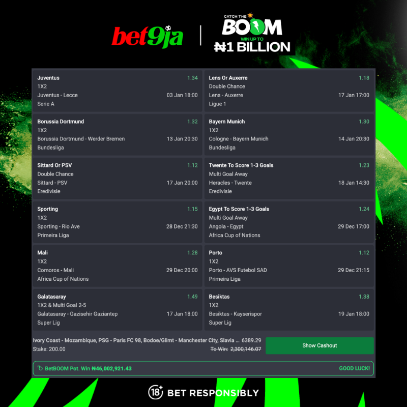 Bet9jaOfficial's tweet photo. We ππ’π’π π²π± this bet & could be about to make another millionaire! ππ°
β Original win: β¦2,300,146
π₯ π―π²πππ’π’π win: β¦46,002,921
B9V6186960610F4-14759740
Will you be next? π£
#CatchTheBOOM