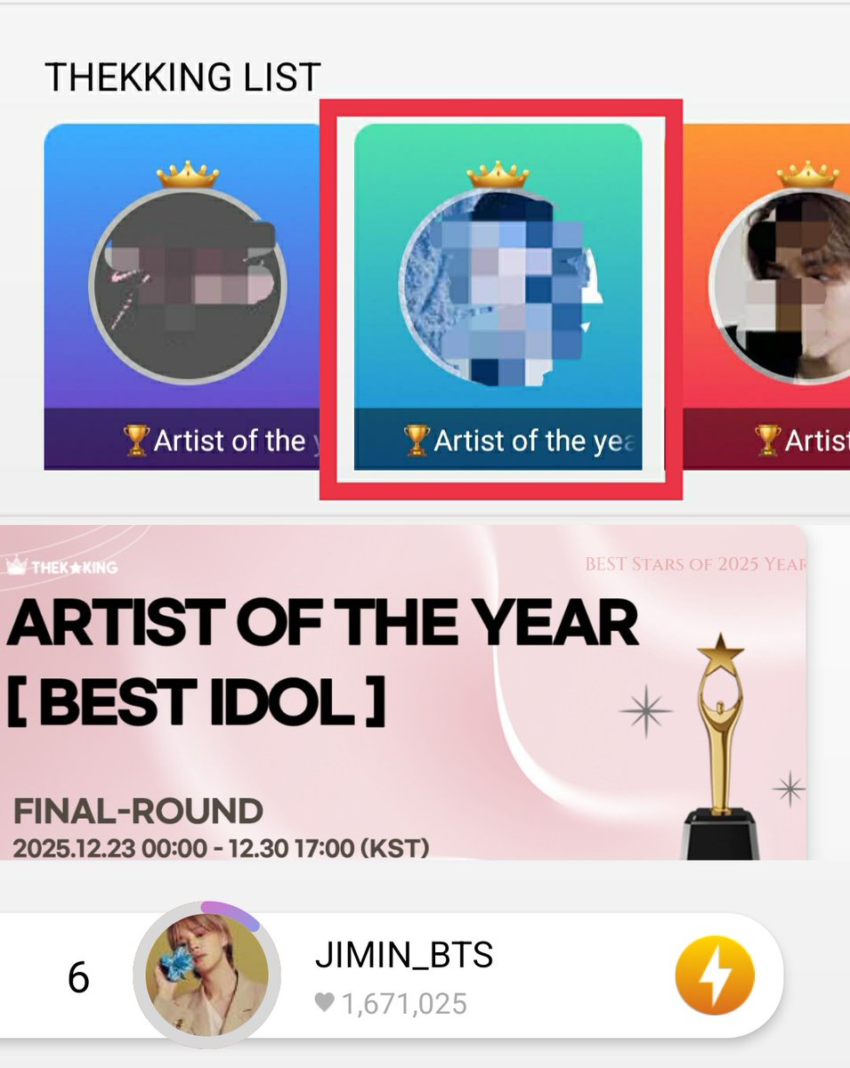 voteforpjm2's tweet image. 🗳 THEKKNG 
Artist of the Year 2025 
Best - Idol🏆 (Final)

There's a [GOLD THEKKING TIME X2] EVENT now! Vote all your Gold points and get X2 of the Gold based on how much you voted!

The event is until 5:00 PM (KST).today only so please cast all your votes for Jimin now!

The…