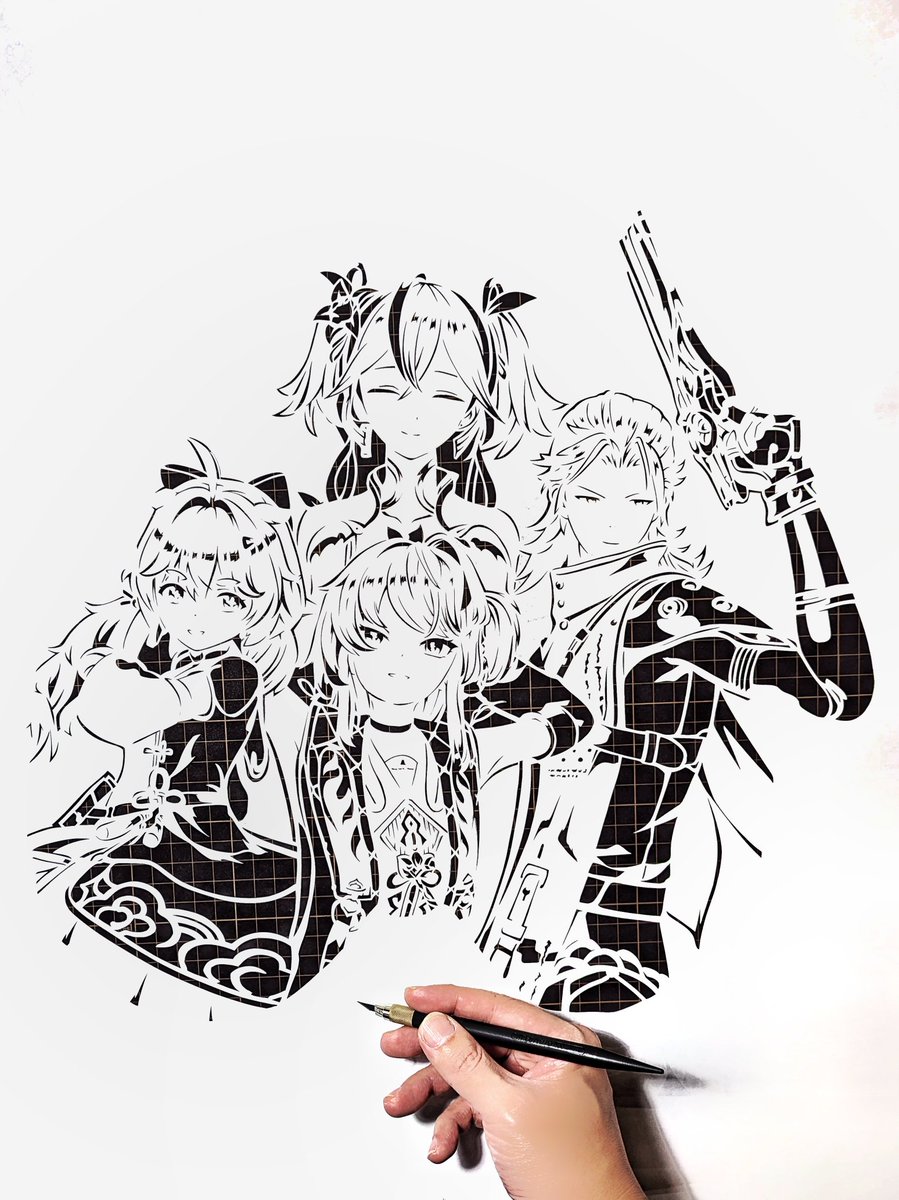 切り絵でブラックショアのメンバーを制作しています✂️ まずはツバキ