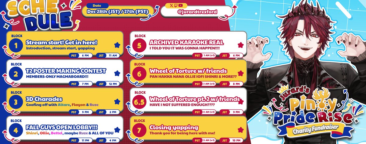 🚨🚨CHARITY STREAM SCHEDULE🚨🚨

Thank you everyone so much for your patience! THE PRIDE RISE FUNDRAISER ACTIVITIES ARE HERE AND ALONG WITH OTHER SURPRISE GUESTS👀!!!

Let's give everyone in the Philippines a DESERVED Christmas celebration!!

JOIN THE FUN HERE
Waiting Room🔽